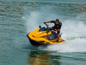 A Yamaha jet ski rides the waves. It's one of the toys that you can find at this weekend's big show.