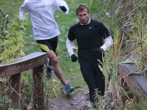 Windsor's Nick Falk, right, and Michael Pesce run at Malden Park. (DAN JANISSE/The Windsor Star)
