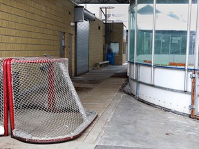 Hockey nets were in dry dock at Windsor Lions outdoor ice rink at Lanspeary Park Wednesday March 5, 2014. (NICK BRANCACCIO/The Windsor Star)
