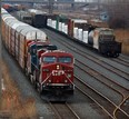 CP freight train hauling dozens of automobile rail cars, heads east along tracks at North Service Road crossing Thursday March 20, 2014. (NICK BRANCACCIO/The Windsor Star)