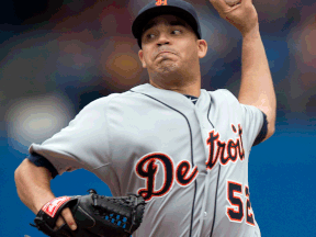 Detroit Tigers starting pitcher Jose Alvarez pitches against the Toronto Blue Jays. (THE CANADIAN PRESS/Frank Gunn)