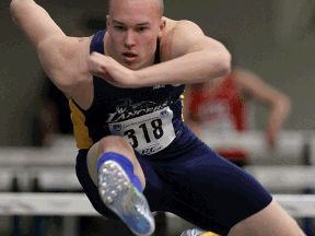 Branden Wilhelm from the University of Windsor competes at the 31st annual Can Am Track Classic at the St. Denis Centre. (TYLER BROWNBRIDGE/The Windsor Star)