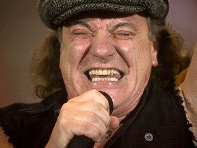 Brian Johnson, lead singer of Australian rock band AC/DC, performs during a concert at the Hallestadion in Zurich, Switzerland. (Associated Press files)