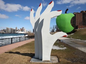 A sculpture belonging to the Windsor Sculpture Garden is pictured along Windsor's riverfront, Saturday, March 15, 2014.  (DAX MELMER/The Windsor Star)
