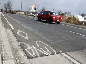 Bike lanes along Cabana Road near Provincial Road are pictured in this March 2014 photo (TYLER BROWNBRIDGE / The Windsor Star)