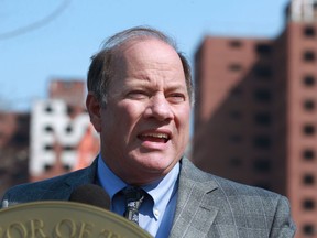 Files: Mayor of Detroit, Mike Duggan, speaks at a press conference in Brush Park where the start of the final phase of demolition of the Brewster-Douglass projects started, Monday, March 10, 2014.  (DAX MELMER/The Windsor Star)