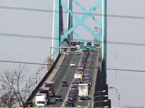 Cars are backed up to the Canadian entrance on the Ambassador Bridge, Saturday, March 9, 2013.  (DAX MELMER/The Windsor Star)