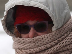 Elizabeth Pisani was all bundled up as she walked in downtown Windsor, Ont. on Tuesday, March 4, 2014. (DAN JANISSE/The Windsor Star)