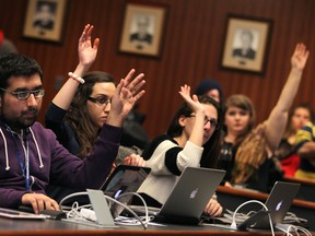 University of Windsor Students' Alliance council votes on whether to defer endorsement of the Boycott, Divestment and Sanctions (BDS) movement. Photographed March 13, 2014. (Dax Melmer / The Windsor Star)