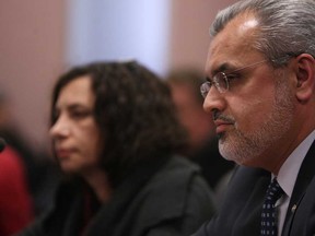 Greek Orthodox Community president Pat Papadeas, left, and solicitor Ilias Kiritsis address city council at city hall in Windsor on Monday, March 3, 2014. (TYLER BROWNBRIDGE/The Windsor Star)