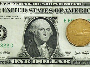 The Loonie and the U.S. dollar bill. (Getty Images files)