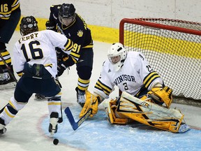 Windsor goalie Parker Van Buskirk made 28 saves in a 6-2 win over Lakehead Saturday in the OUA West final. (DAN JANISSE/The Windsor Star)