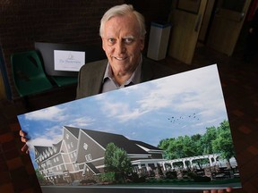 Willem Bijl, president of Kanata Living Inc. displays an conceptual rendering of a renovated Maisonville Court in Windosor, Ont. The company plans an extensive renovation and a name change to The Shoreview at Riverside. (DAN JANISSE/The Windsor Star)