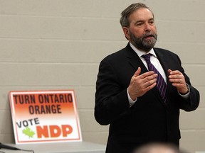 NDP leader Thomas Mulcair speaks to supporters at the Libro Credit Union Centre in Amherstburg on Wednesday, March 19, 2014.                     (TYLER BROWNBRIDGE/The Windsor Star)