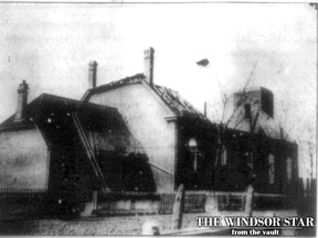 The charred remains of Our Lady of the Lake church are pictured on March 18, 1907. The walls are standing on both sides and both ends. (Files/The Windsor Record)