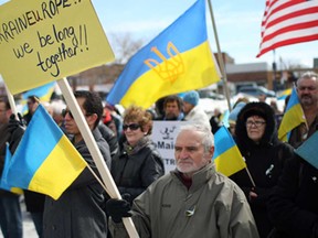 Over a hundred people rallied at Lanspeary Park to show support for the  people of Ukraine, Sunday, March 9, 2014.  (DAX MELMER/The Windsor Star)