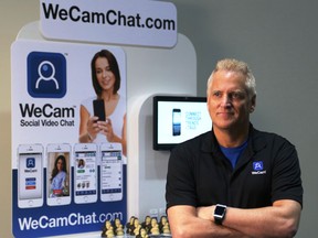Windsor entrepreneur Rob Whent, president and CEO of WeCam Inc., talks about Canadian technology companies during the launch of the WeCam app at the Macworld conference in San Francisco on March 26, 2014.  The Canadian tech company with offices in Windsor and Toronto is anticipating thousands of downloads of the WeCam chat app that it describes as "What's App on steroids". (JASON KRYK/The Windsor Star)