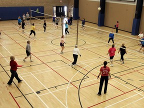 A group of women play volleyball at the WFCU Centre in Windsor on Tuesday. (TYLER BROWNBRIDGE / The Windsor Star)