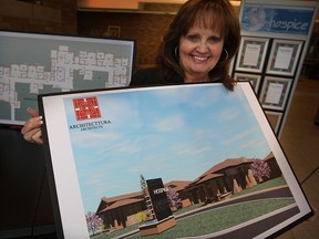 The Hospice of Windsor and Essex County Inc. Executive Director Carol Derbyshire with plans for a 10-bed expansion to be built in the county. (NICK BRANCACCIO/The Windsor Star)