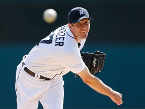 Max Scherzer #37 of the Detroit Tigers warms up between the second and third innings while playing the Kansas City Royals at Comerica Park on April 2, 2014 in Detroit, Michigan. (Photo by Gregory Shamus/Getty Images)