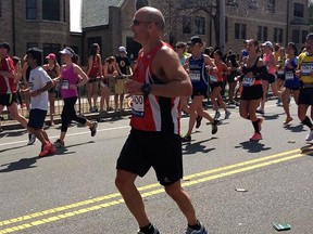 Belle River's Brad Stirling runs in 2014 Boston Marathon, Monday April 21, 2014.  (Courtesy of  Jennifer Thivierge)