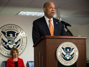 U.S. Secretary of Homeland Security Jeh Johnson administers the Oath of Allegiance to new United States citizens during a naturalization ceremony on April 2, 2014 in New York City. (Andrew Burton/Getty Images)
