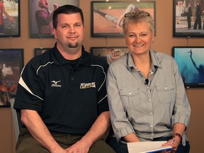 Star reporter Mary Caton, right, interviews Windsor Clippers head coach Jerry Kavanaugh at the News Cafe. (NICK BRANCACCIO/The Windsor Star)