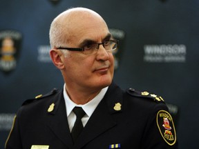 Windsor Police chief Al Frederick addresses the media at a press conference at police head quarters in Windsor on Monday, April 14, 2014.          (TYLER BROWNBRIDGE/The Windsor Star)