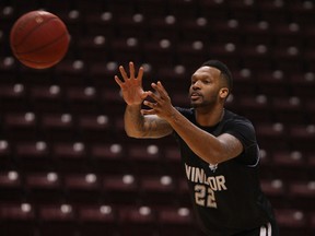 George Goode takes part in a  Windsor Express practice at the WFCU Centre in Windsor on Wednesday, April 16, 2014. The team will play the Island Storm on Thursday in game seven of the championship final.                    (TYLER BROWNBRIDGE/The Windsor Star)