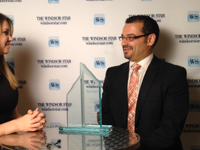 The Windsor Star`s Amanda Reid-Muldoon interviews Frank Abbruzzese president of Alphakor Group at  the 2014 BEA. Alphakor Group took home the Mid-Size Company of the Year award. (Windsor Star Scene Team)