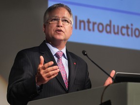 Gary Goodyear, Minister of State for the Federal Economic Development Agency for Southern Ontario (FedDev Ontario), addresses delegates at the CIRP (International Academy for Production Engineering) 47th annual Conference on Manufacturing Systems held Monday, April 28, 2014, at the University of Windsor. (DAN JANISSE/The Windsor Star)