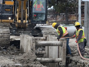 Road work along Hall Ave. in Windsor, Ont. is shown on Tuesday, April 15, 2014. The street repair season is kicking off. (DAN JANISSE/The Windsor Star)