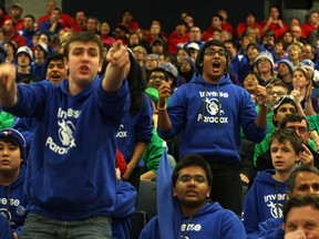 Students from Gordon Graydon Memorial Secondary School cheer on their team at the FIRST Robotics Competition at the St. Denis Centre, Saturday, April 5, 2014.  (DAX MELMER/The Windsor Star)