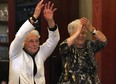 The provincial government announced increased funding April 14, 2014, for exercise and fall prevention classes for seniors. A media conference was held at the Dolce Vita Retirement Living facility in Windsor, Ont. Residents Norina Spinazze (L) and Vincenza Malizia demonstrate some exercises.  (DAN JANISSE/The Windsor Star)