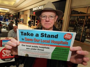 Ken Brown, campaign manager for Save Our Services, rallies for support at Devonshire Mall on the last day of the province-wide campaign to protect public health care from privatization, Saturday, April 5, 2014.  (DAX MELMER/The Windsor Star)