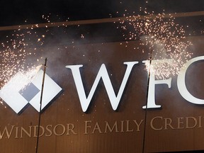 Sparklers light up the Windsor Family Credit Union logo at the WFCU Centre in 2008. (Nick Brancaccio / The Windsor Star)