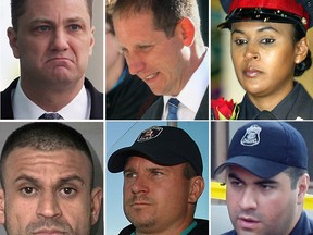 A selection of Windsor police officers who have at one time been suspended with pay while under criminal investigation. Top from left: David Van Buskirk, Michael Shannon, Dorothy Nesbeth. Bottom from left: David Bshouty, Kent Rice, Colin Little. (File Photos / The Windsor Star)