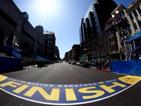 The finish line of the Boston Marathon, located on Boylston Street, is seen on Wednesday in Boston, Mass. (Alex Trautwig / Getty Images)