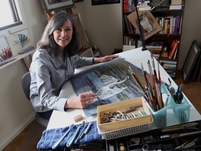 Artist Debbie Goldring works in her studio in her Harrow home. Goldring began drawing horses when she started riding lessons at age 11. (JASON KRYK / The Windsor Star)