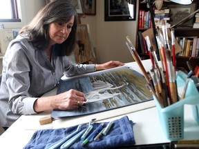Artist Debbie Goldring in her studio in her Harrow home. Goldring began drawing horses when she started riding lessons at age 11. (JASON KRYK / The Windsor Star)