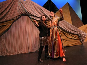 Kristen Siapas and Dane Fader rehearse a scene from Windsor Light Music Theatre’s production of Joseph and the Amazing Technicolor Dreamcoat, at the St. Clair Centre for the Arts in Windsor earlier this week. (TYLER BROWNBRIDGE / The Windsor Star)
