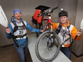 Rob Pula, left, and Andrew Pula are organizing the South Coast Adventure Race. They are shown with some of the gear required for the demanding challenge. (DAN JANISSE / The Windsor Star)