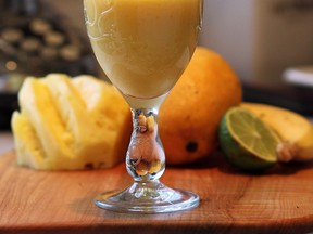 A tropical fruit smoothie with almond and ginger provides potassium, fibre and vitamins B-6, A and C. (Adrian Lam / Victoria Times Colonist)