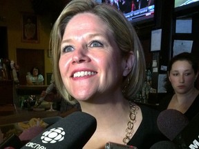 - NDP Leader Andrea  Horwath arrived at Brews and Cues grill in West Windsor Thursday May 8, 2014. (Julie Kotsis/The Windsor Star)