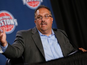 Pistons head coach and president of basketball operations Stan Van Gundy talks to the media Thursday at the Palace of Auburn Hill. (Photo by Gregory Shamus/Getty Images)