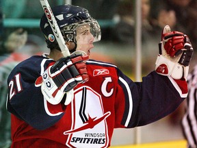 Paul McFarland celebrates a goal against the Owen Sound Attack  at Windsor Arena in 2005. (Star file photo)
