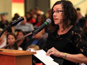St. Gregory Catholic Elementary School parent Teresa Culleton speaks during Windsor-Essex County Catholic District School Board meeting held at Holy Names High School Tuesday May 27, 2014. (NICK BRANCACCIO/The Windsor Star)
