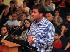 St. Gregory School parent Mike Rohrer, spoke about options for the Windsor-Essex Catholic District School Board regarding the closure of schools, during a meeting at Holy NamesTuesday May 27, 2014. (NICK BRANCACCIO/The Windsor Star)