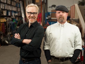 Adam Savage and  Jamie Hyneman of MythBusters are pictured in this handout photo. (BENJAMIN HANSON/Discovery Channel)