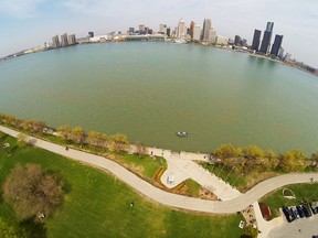 A birds-eye view from a drone copter in downtown Windsor's  riverfront. (RICK DAWES/The Windsor Star)